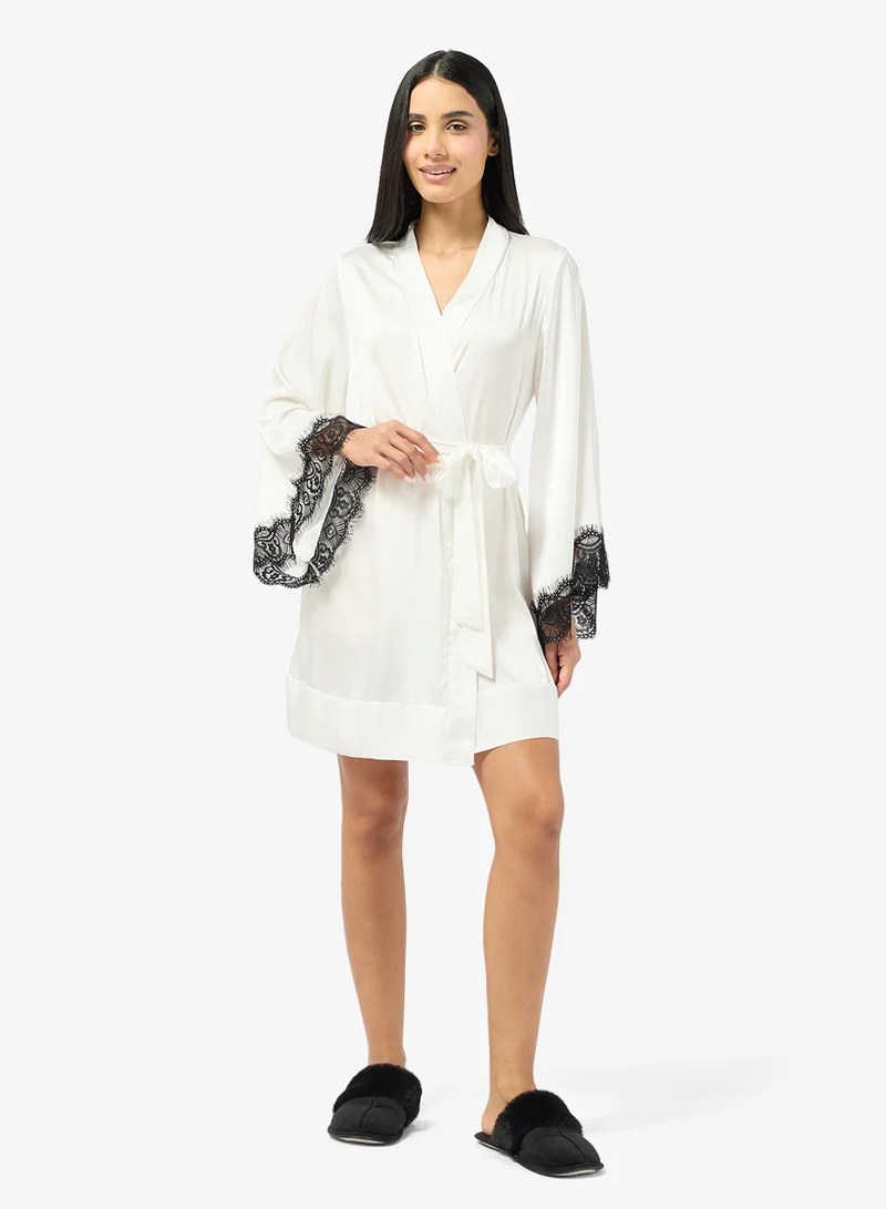 Ginger Satin Robe with Contrast Lace Trim